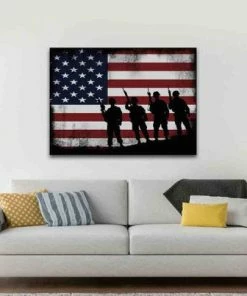 EdgyPatriots Wall Decor & Art American Flag With Soldiers - Army Rangers- Military Art- Rustic American Flag- Patriotic Wall Art- Navy Seals- Army Wall Decor- US Marines