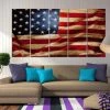 WorldMapArtPrint XLarge 5-Panel Wall Art Canvas Print, Black And White/Original Color American Flag Wall Art Canvas Print, Extra Large American Flag Canvas Wall Decor & Art