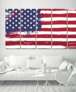 HoneyPopPrints American Flag Patriot USA Canvas Print - 5 Panel Canvas - Wall Art - Framed Print - Ready To Hang - Multi Panel - Extra Large Art