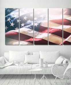 HoneyPopPrints American Flag Patriot USA Canvas Print - 5 Panel Canvas - Wall Art - Framed Print - Ready To Hang - Multi Panel - Extra Large Art