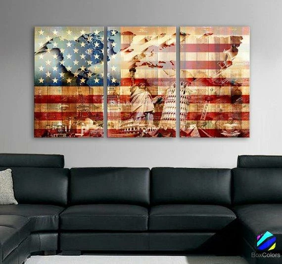 BoxColors LARGE 30"x 60" 3 Panels Art Canvas Print American USA Flag Glory Wonders Statue Of Liberty Wall Decor Home Interior ( Framed 1.5" Depth ) 3 BoxColors LARGE 30"x 60" 3 Panels Art Canvas Print American USA Flag Glory Wonders Statue Of Liberty Wall Decor Home Interior ( Framed 1.5" Depth )