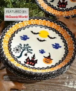 UnoAllaVolta Polish Pottery Appetizer Plate | Halloween Motif | Handmade In Poland Halloween Gift Collection