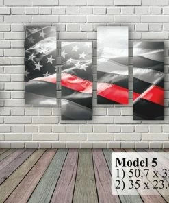 BSPrint American Flag Art Canvas Print. Thin Red Line. Stars And Stripes. USA Flag Canvas. Patriotic Wall Art Decor. Included Framed 1