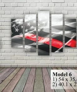 BSPrint American Flag Art Canvas Print. Thin Red Line. Stars And Stripes. USA Flag Canvas. Patriotic Wall Art Decor. Included Framed 1