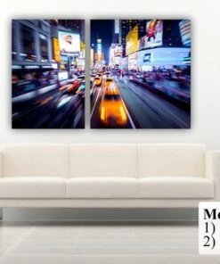 BSPrint New York Time Square At The Night. Сars In Movement Motion Blur. Wall Art Decor Canvas Print. Many Sizes Available. Included Framed 1