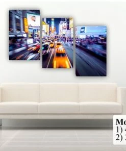 BSPrint New York Time Square At The Night. Сars In Movement Motion Blur. Wall Art Decor Canvas Print. Many Sizes Available. Included Framed 1