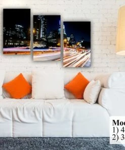 BSPrint Wall Decor & Art New York Brooklyn Bridge Night Scene. Downtown Manhattan Light Trails. Wall Art Decor Canvas Print. Many Sizes Available. Wooden Frame