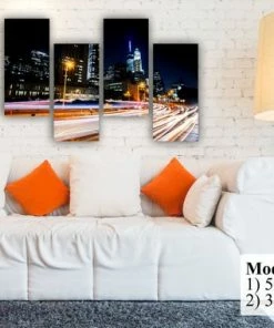 BSPrint Wall Decor & Art New York Brooklyn Bridge Night Scene. Downtown Manhattan Light Trails. Wall Art Decor Canvas Print. Many Sizes Available. Wooden Frame