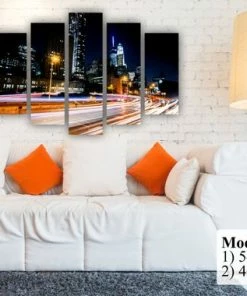 BSPrint Wall Decor & Art New York Brooklyn Bridge Night Scene. Downtown Manhattan Light Trails. Wall Art Decor Canvas Print. Many Sizes Available. Wooden Frame