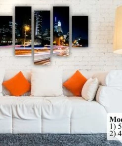 BSPrint Wall Decor & Art New York Brooklyn Bridge Night Scene. Downtown Manhattan Light Trails. Wall Art Decor Canvas Print. Many Sizes Available. Wooden Frame