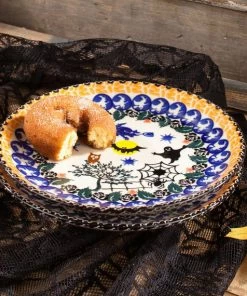 UnoAllaVolta Polish Pottery Dessert Plate | Halloween Motif | Handmade In Poland