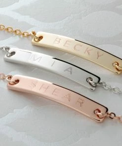 Onlineamericanstore Engraved Name Bar Bracelets, Personalized Bar Bracelet, Bracelet With Name, Monogram Initial Bracelet, Personalized Wedding Gifts
