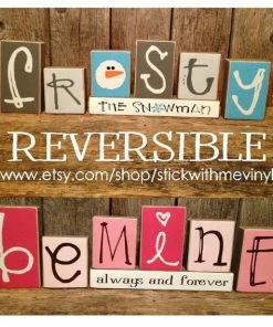 Onlineamericanstore Jingle Bell Blocks, Christmas Blocks, Reversible Blocks, Christmas Decor, Holiday Decor, Wood Blocks, Christmas Decoration, Holiday Blocks