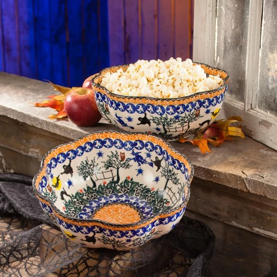 UnoAllaVolta Polish Pottery Serving Bowl | Halloween Motif | Handmade In Poland 3 UnoAllaVolta Polish Pottery Serving Bowl | Halloween Motif | Handmade In Poland