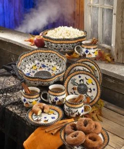 UnoAllaVolta Polish Pottery Dessert Plate | Halloween Motif | Handmade In Poland Halloween Gift Collection