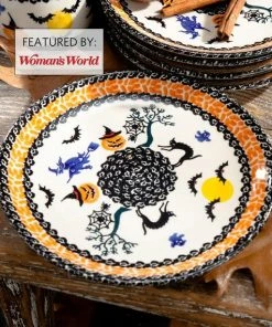 UnoAllaVolta Polish Pottery Dessert Plate | Halloween Motif | Handmade In Poland Halloween Gift Collection