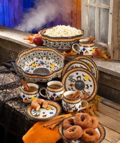 UnoAllaVolta Polish Pottery Appetizer Plate | Halloween Motif | Handmade In Poland Halloween Gift Collection