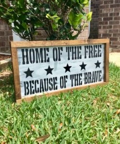 CoastalTactics Wall Decor & Art Home Of The Free Because Of The Brave / Home Of The Free Because Of The Brave Sign / Home Of The Brave On Wood / Patriotic Decor / Patriotic