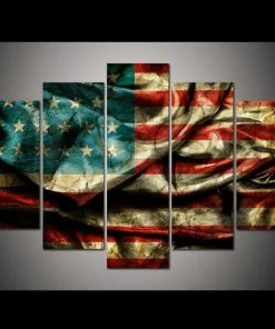 EhabCanvas Retro American Flag Canvas Home Decor, USA Flag Wall Art Poster, Patriot Abstract Printing Decoration, 5 Panels Canvas Prints Handmade Gift