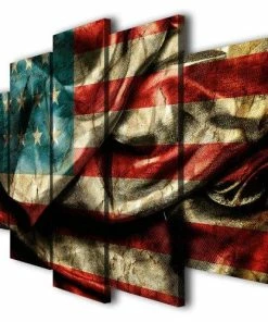 LinhBeo Wall Decor & Art 5 Panels American Flag Printed On Canvas Wall Art Picture For Home Décor, Contemporary Artwork, Split Canvases
