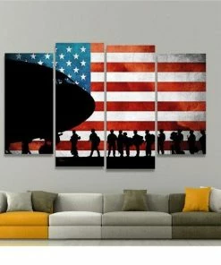 WorldCanvasDesign US Flag Wall Art, US Flag Canvas, USA Poster, American Flag Print, America Wall Decor, American Flag Canvas Premium Quality, 5 Panel Canvas Wall Decor & Art