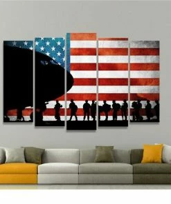 WorldCanvasDesign US Flag Wall Art, US Flag Canvas, USA Poster, American Flag Print, America Wall Decor, American Flag Canvas Premium Quality, 5 Panel Canvas Wall Decor & Art