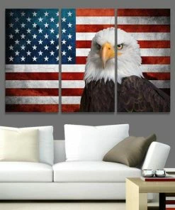 WorldCanvasDesign US Flag Canvas, American Flag Print, US Flag Wall Art, USA Poster, America Wall Decor, American Flag Canvas Premium Quality, Bald Eagle Flag