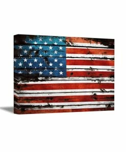 DreamteesUS USA Flag Canvas Art. Retro Rustic Style Art. American Flag Wall Art. USA Wall Decor.