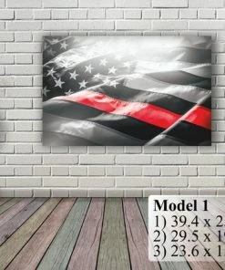 BSPrint American Flag Art Canvas Print. Thin Red Line. Stars And Stripes. USA Flag Canvas. Patriotic Wall Art Decor. Included Framed 1" Depth Wall Decor & Art