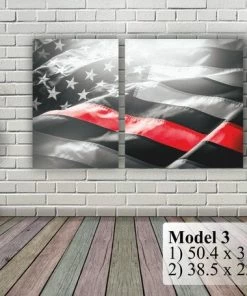 BSPrint American Flag Art Canvas Print. Thin Red Line. Stars And Stripes. USA Flag Canvas. Patriotic Wall Art Decor. Included Framed 1