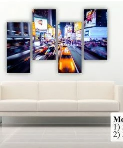 BSPrint New York Time Square At The Night. Сars In Movement Motion Blur. Wall Art Decor Canvas Print. Many Sizes Available. Included Framed 1