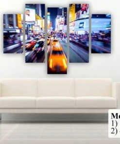 BSPrint New York Time Square At The Night. Сars In Movement Motion Blur. Wall Art Decor Canvas Print. Many Sizes Available. Included Framed 1