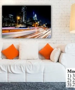 BSPrint Wall Decor & Art New York Brooklyn Bridge Night Scene. Downtown Manhattan Light Trails. Wall Art Decor Canvas Print. Many Sizes Available. Wooden Frame