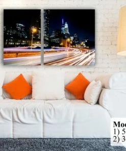 BSPrint Wall Decor & Art New York Brooklyn Bridge Night Scene. Downtown Manhattan Light Trails. Wall Art Decor Canvas Print. Many Sizes Available. Wooden Frame
