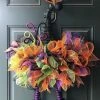 Online American Store Halloween Witch Hat Wreath Halloween Wreath 22" Black Purple Green And Orange Ribbon Glittery Witch Hat Wreath Halloween Wreath
