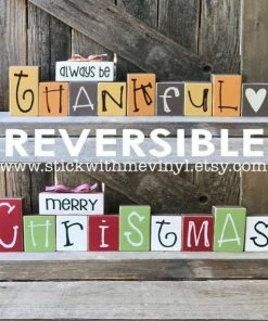 Onlineamericanstore Jingle Bell Blocks, Christmas Blocks, Reversible Blocks, Christmas Decor, Holiday Decor, Wood Blocks, Christmas Decoration, Holiday Blocks