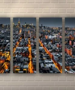The American Store New York City Illuminated Avenues Night Aerial View. Multi Panel Wall Art Decor Canvas Print. Many Sizes Available. Wooden Frame Wall Decor & Art