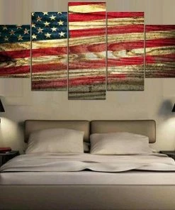 CanvasPeopleDecor Large Framed American Flag Rustic Canvas Print Wall Art Home Decor Five Piece