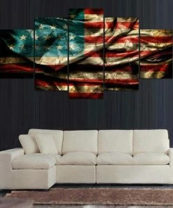EhabCanvas Retro American Flag Canvas Home Decor, USA Flag Wall Art Poster, Patriot Abstract Printing Decoration, 5 Panels Canvas Prints Handmade Gift