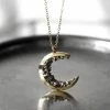 GeoMinimalist Celestial Jewelry Gold Crescent Moon Necklace Halloween Jewelry Statement Jewelry Autumn Gift For Women