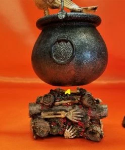 Online American Store Handmade Witch Cauldron Halloween Display, Table Centerpiece, Mantle Decoration, Lighted Cauldron Fire, Creepy Witch Fire, Cooking Skeleton Halloween Decorations
