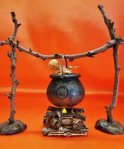 Online American Store Handmade Witch Cauldron Halloween Display, Table Centerpiece, Mantle Decoration, Lighted Cauldron Fire, Creepy Witch Fire, Cooking Skeleton Halloween Decorations