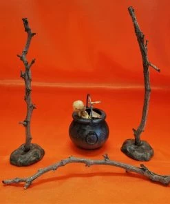 Online American Store Handmade Witch Cauldron Halloween Display, Table Centerpiece, Mantle Decoration, Lighted Cauldron Fire, Creepy Witch Fire, Cooking Skeleton Halloween Decorations