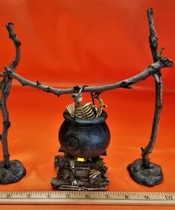 Online American Store Handmade Witch Cauldron Halloween Display, Table Centerpiece, Mantle Decoration, Lighted Cauldron Fire, Creepy Witch Fire, Cooking Skeleton Halloween Decorations