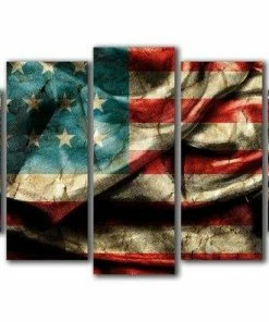 LinhBeo Wall Decor & Art 5 Panels American Flag Printed On Canvas Wall Art Picture For Home Décor, Contemporary Artwork, Split Canvases