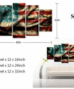LinhBeo Wall Decor & Art 5 Panels American Flag Printed On Canvas Wall Art Picture For Home Décor, Contemporary Artwork, Split Canvases