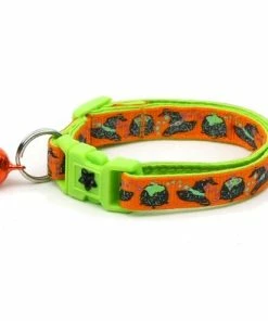 Online American Store Halloween Cat Collar -Witches Brew On Orange And Green - Kitten Or Large Size - Halloween Cat Collar Halloween Pets Accessories