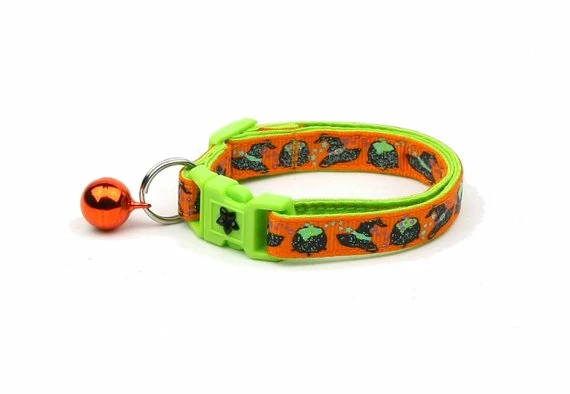 Online American Store Halloween Cat Collar -Witches Brew On Orange And Green - Kitten Or Large Size - Halloween Cat Collar Halloween Pets Accessories 3 Online American Store Halloween Cat Collar -Witches Brew On Orange And Green - Kitten Or Large Size - Halloween Cat Collar Halloween Pets Accessories