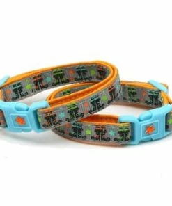 Pugs2Persians Halloween Pets Accessories Halloween Cat Collar -Witchy Boots On Grey - Kitten Or Large Size - Halloween Cat Collar