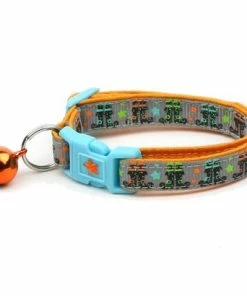 Pugs2Persians Halloween Pets Accessories Halloween Cat Collar -Witchy Boots On Grey - Kitten Or Large Size - Halloween Cat Collar